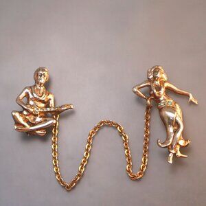 Vintage Sterling Hula Ukulele Player Kreisler K Speck Chatelaine Brooch